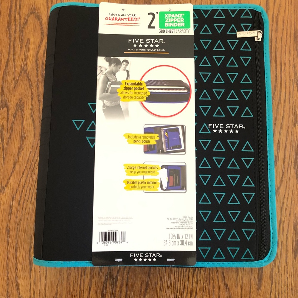 Mead Five Star 2” Zipper Binder Black Aqua